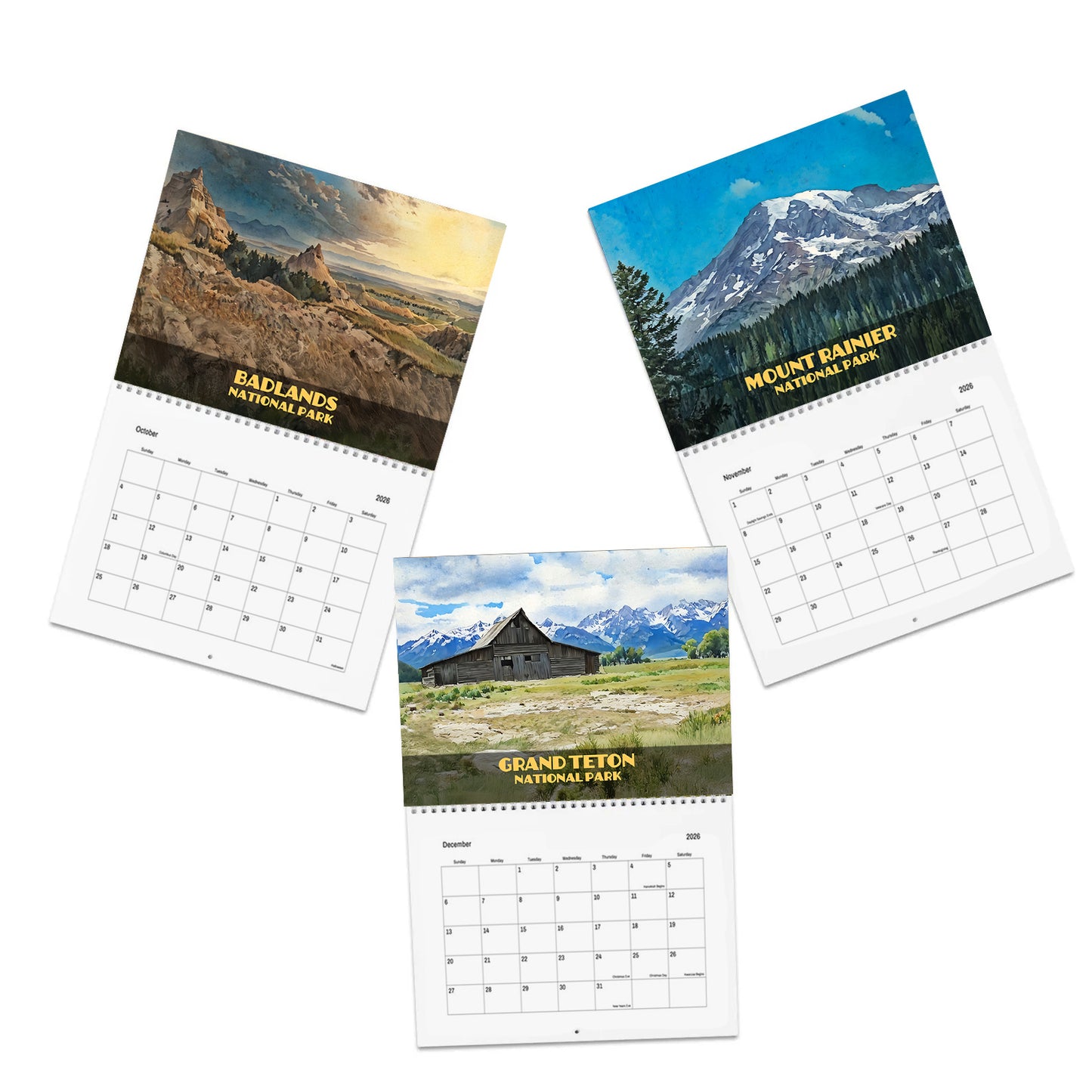National Parks Calendar 2026 – Watercolor Landscape Art | Classic 8.5x11 Wall Calendar