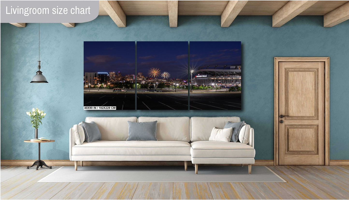 Denver Fireworks Wall Art – Broncos Stadium Decor | Mile High Fireworks Print Canvas