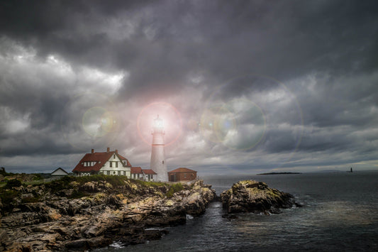 Beacon of Light: Cape Elizabeth Lighthouse Wall Art Nautical Photography Seascape Canvas Print