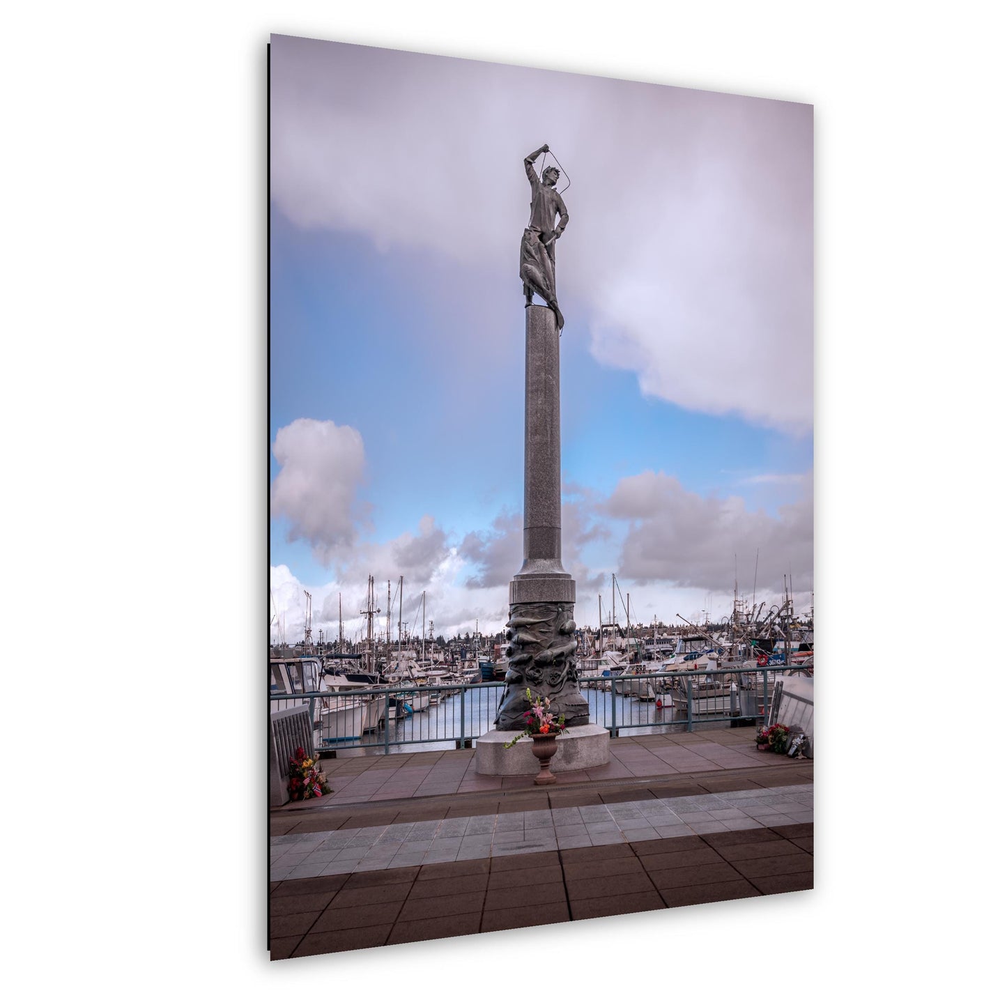 Seattle Fishermen's Memorial Statue Art Print: Nautical Harbor Scene