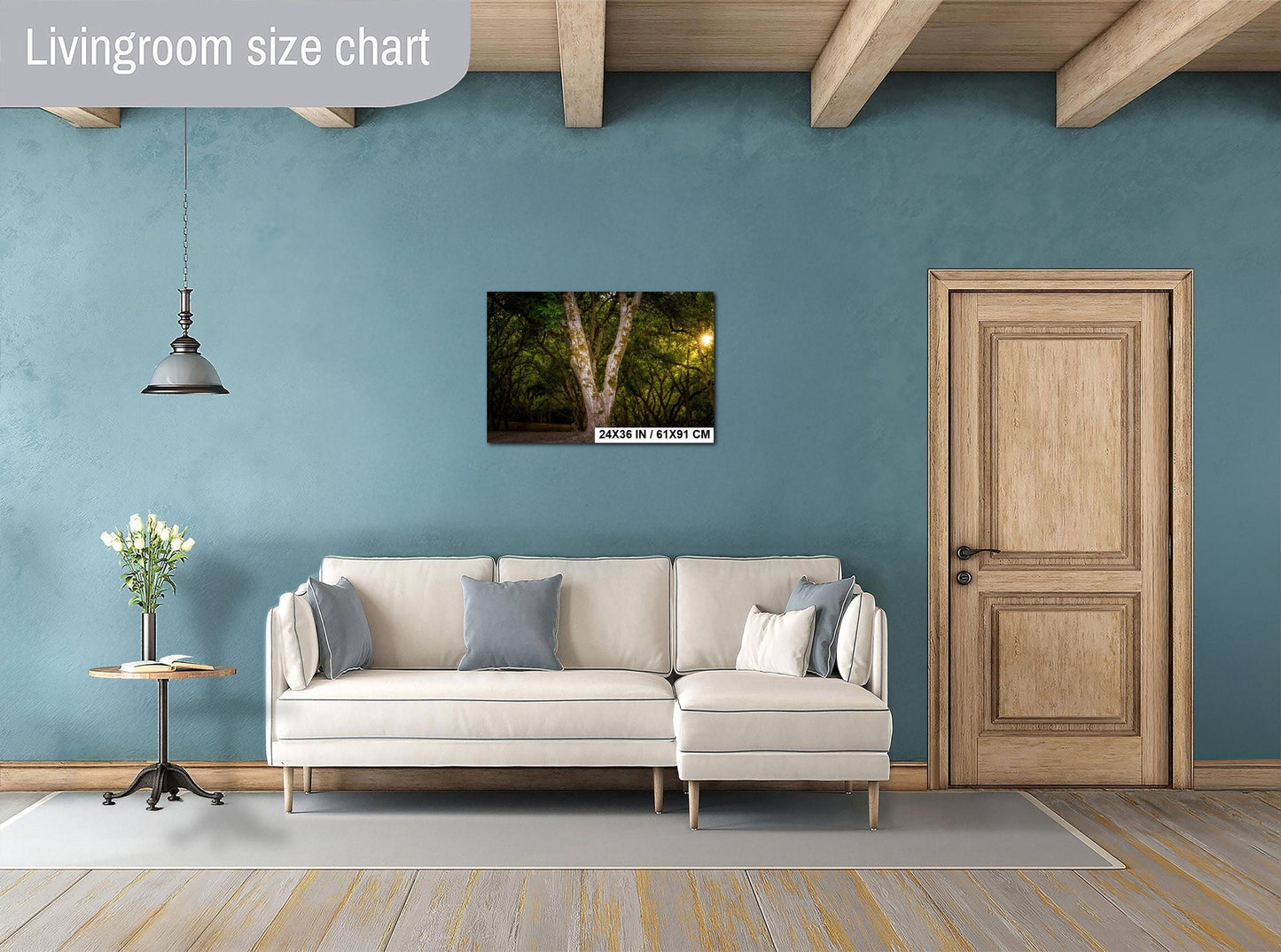 Oregon Forest Sunburst V-Trunk Tree Wall Art Photography Print, Woodland Light Rays Nature Canvas Wall Art, Pacific Northwest Metal Fine Art