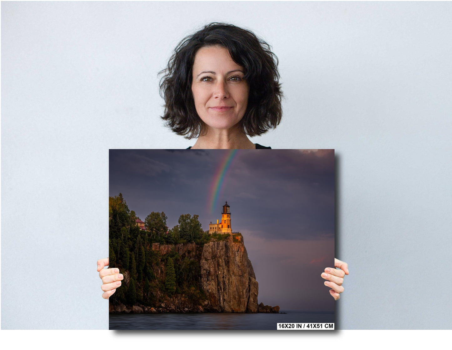 Rainbow over Split Rock Lighthouse Minnesota North Shore Lake Superior Print Wall Art on Aluminum, Acrylic, Metal, Canvas Travel Gift Decor