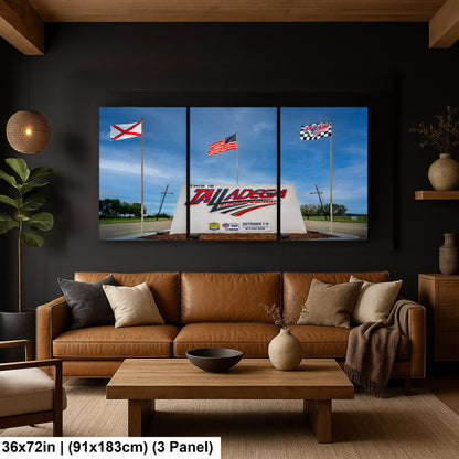 Talladega Superspeedway Sign with Flags, Talladega, Alabama, Photography Print Wall Art