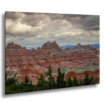 Badlands National Park Red Rock Formations, Photography Print, Moody Clouds, South Dakota Landscape Décor