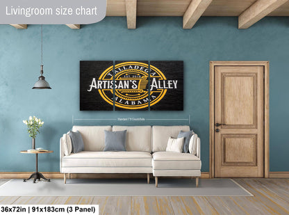 "Artisan’s Alley” Talladega Alabama, Photography Print, Historic Hand-Painted Wall Sign, Black and Gold Mural Art Décor