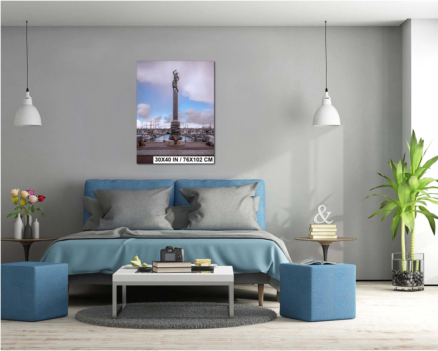 Seattle Fishermen's Memorial Statue Art Print: Nautical Harbor Scene