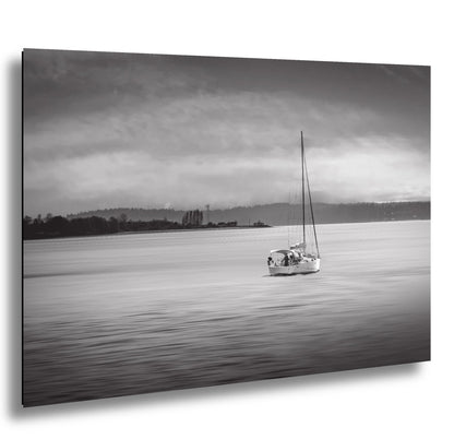 Seattle Shilshole Bay Marina Sailboat Black and White Washington Canvas Wall Art Photography Metal Print, Puget Sound Coastal Nautical Decor