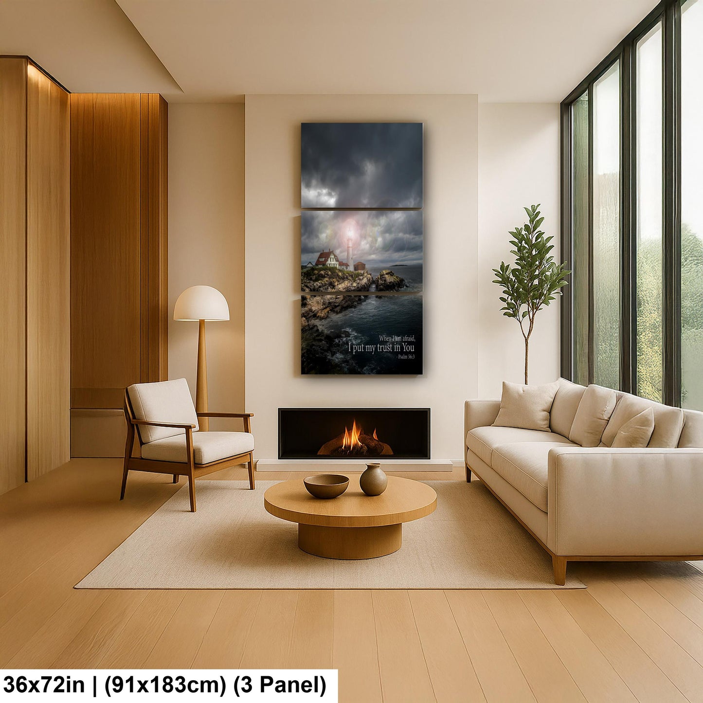 Psalm 56:3 Lighthouse Wall Art – Inspirational Coastal Print with Cape Elizabeth Lighthouse