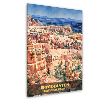Bryce Canyon Poster - Watercolor Stylized Print | Utah Landscape Decor Metal Wall Art