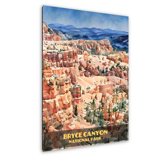 Bryce Canyon Poster - Watercolor Stylized Print | Utah Landscape Decor Metal Wall Art