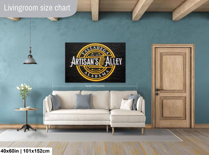"Artisan’s Alley” Talladega Alabama, Photography Print, Historic Hand-Painted Wall Sign, Black and Gold Mural Art Décor