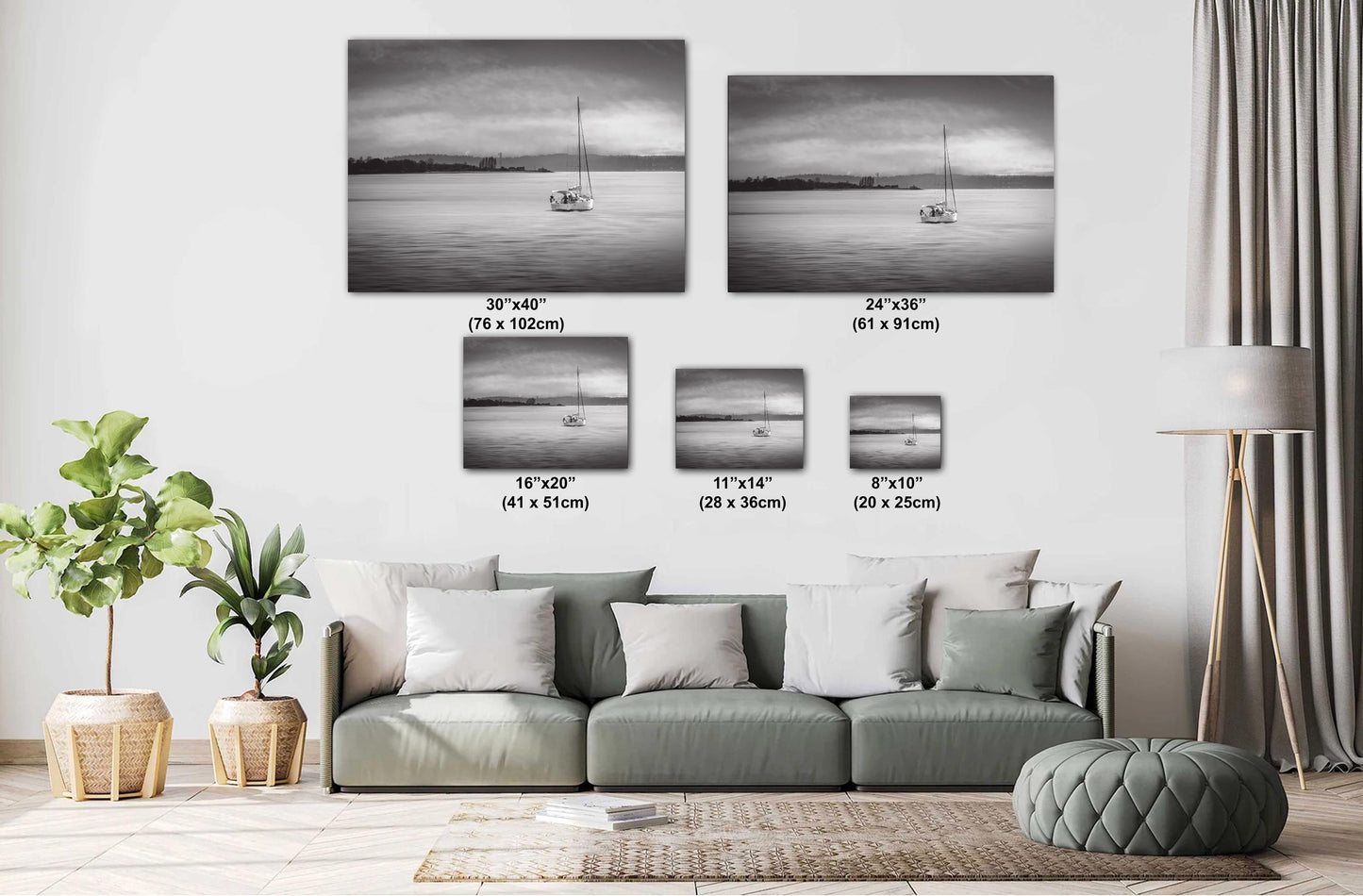 Seattle Shilshole Bay Marina Sailboat Black and White Washington Canvas Wall Art Photography Metal Print, Puget Sound Coastal Nautical Decor