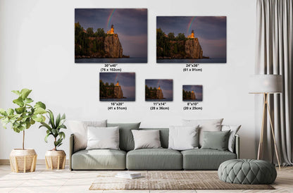 Rainbow over Split Rock Lighthouse Minnesota North Shore Lake Superior Print Wall Art on Aluminum, Acrylic, Metal, Canvas Travel Gift Decor