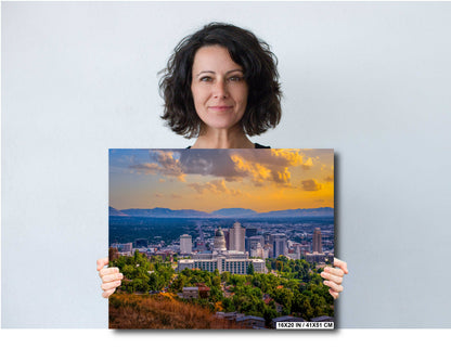 Cityscape Chronicles: Salt Lake Downtown in Utah Wall Art Photography Salt Lake City Metal Aluminum Print