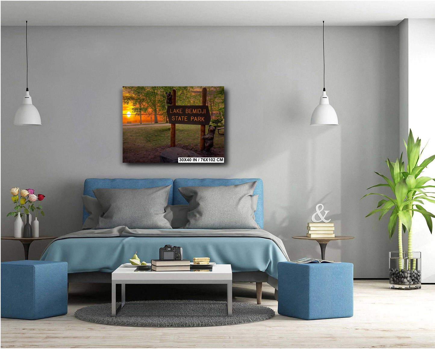 Lake Bemidji State Park Sign at Sunset Wall Art Print Aluminum/Acrylic/Metal/Canvas Forest Photography Hanging Home Decor Historic Landmark