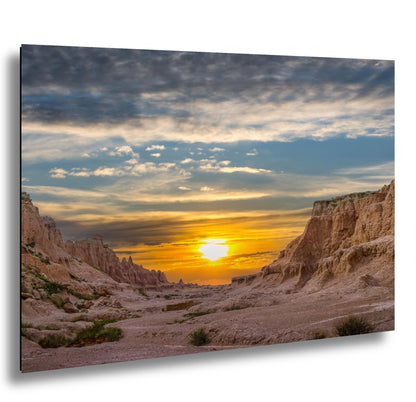 Badlands National Park Golden Sunset, Photography Print, Cliffs and Canyon View, South Dakota Landscape Décor