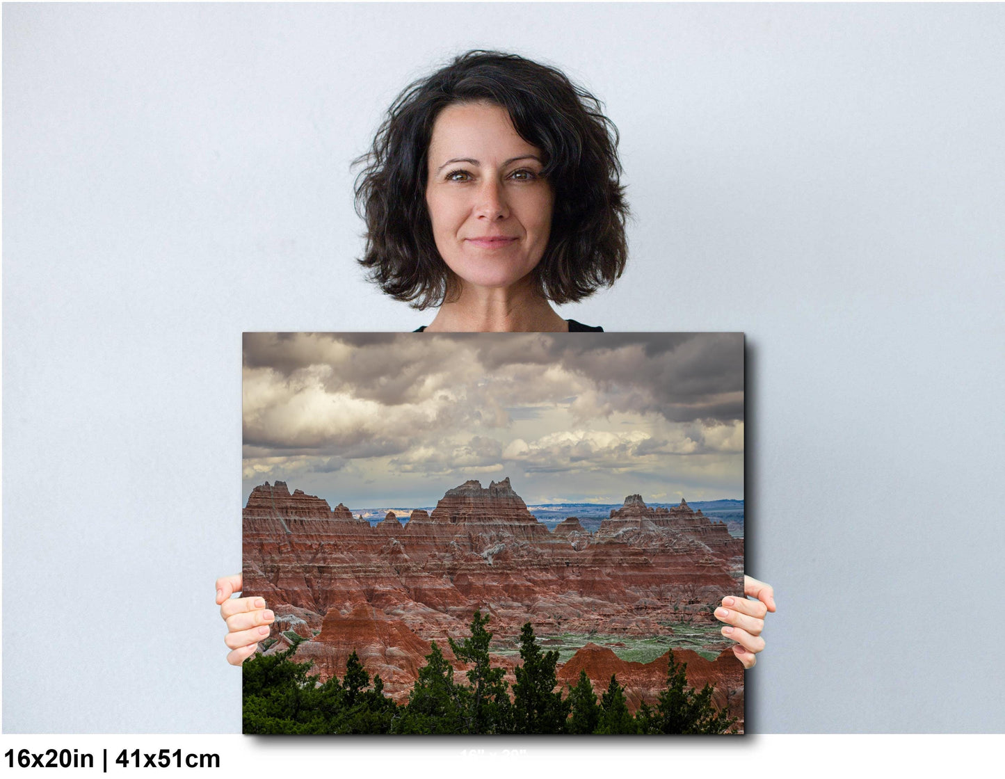 Badlands National Park Red Rock Formations, Photography Print, Moody Clouds, South Dakota Landscape Décor