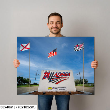 Talladega Superspeedway Sign with Flags, Talladega, Alabama, Photography Print Wall Art