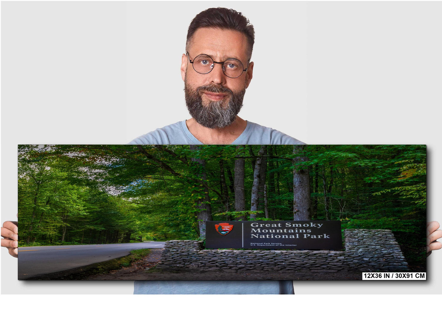 Great Smoky Mountains National Park Sign and Forest Road Photography Print, Wall Art Tennessee Landscape Decor