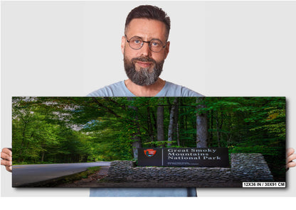 Great Smoky Mountains National Park Sign and Forest Road Photography Print, Wall Art Tennessee Landscape Decor