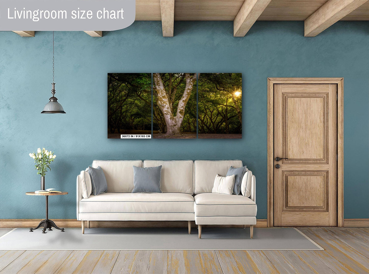 Oregon Forest Sunburst V-Trunk Tree Wall Art Photography Print, Woodland Light Rays Nature Canvas Wall Art, Pacific Northwest Metal Fine Art