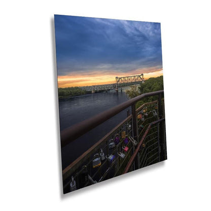 KC Locks of Love Over The Missouri River: Old Red Bridge Love Locks Print Wall Art Riverfront Kansas City Aluminum/Acrylic/Metal/Canvas