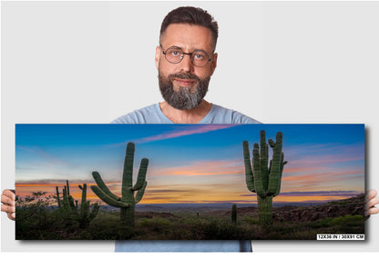 Gold Canyon Wonder: Saguaro Cactus Arizona Wall Art Metal Canvas Print  Desert Landscape Photography