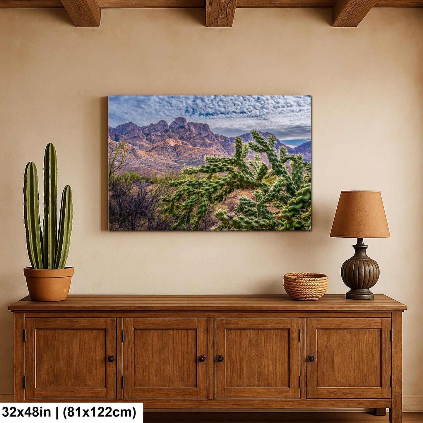Cholla Cactus in Catalina State Park, Arizona, Photography Print, Sonoran Desert Mountain Landscape Wall Art