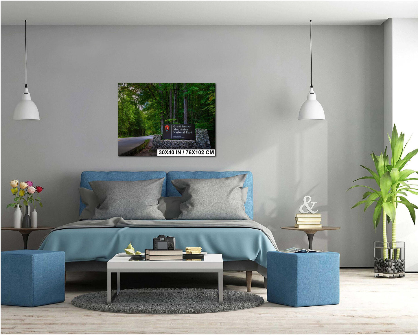 Great Smoky Mountains National Park Sign and Forest Road Photography Print, Wall Art Tennessee Landscape Decor