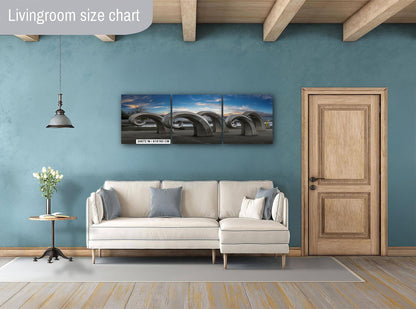 Seattle Waterfront Art Print: Salmon Waves Sculpture - Modern Metal or Canvas