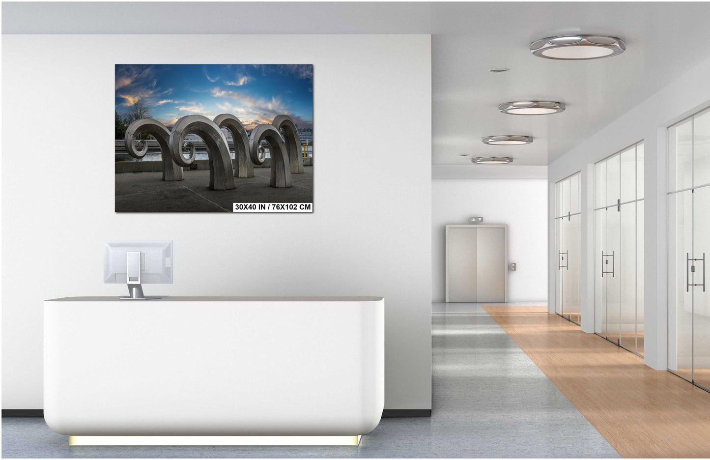 Seattle Waterfront Art Print: Salmon Waves Sculpture - Modern Metal or Canvas