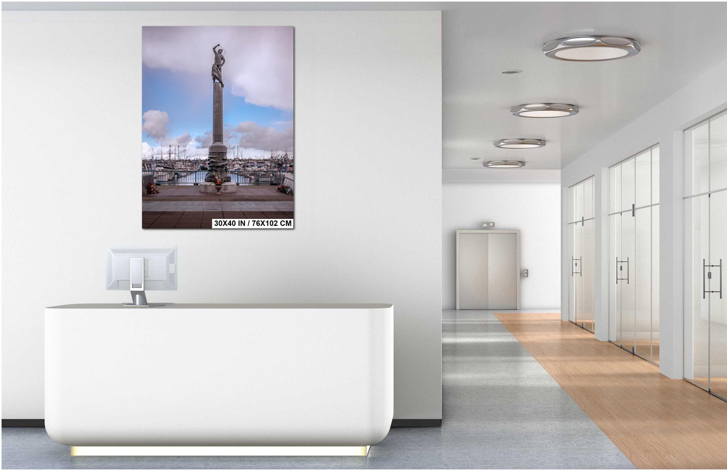 Seattle Fishermen's Memorial Statue Art Print: Nautical Harbor Scene