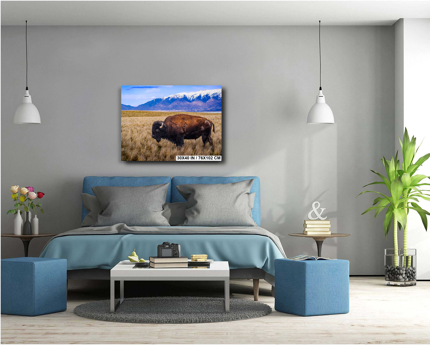 Snow-Kissed Bison: Antelope Island Bison Western Wildlife Metal Canvas Art Print Utah Photography