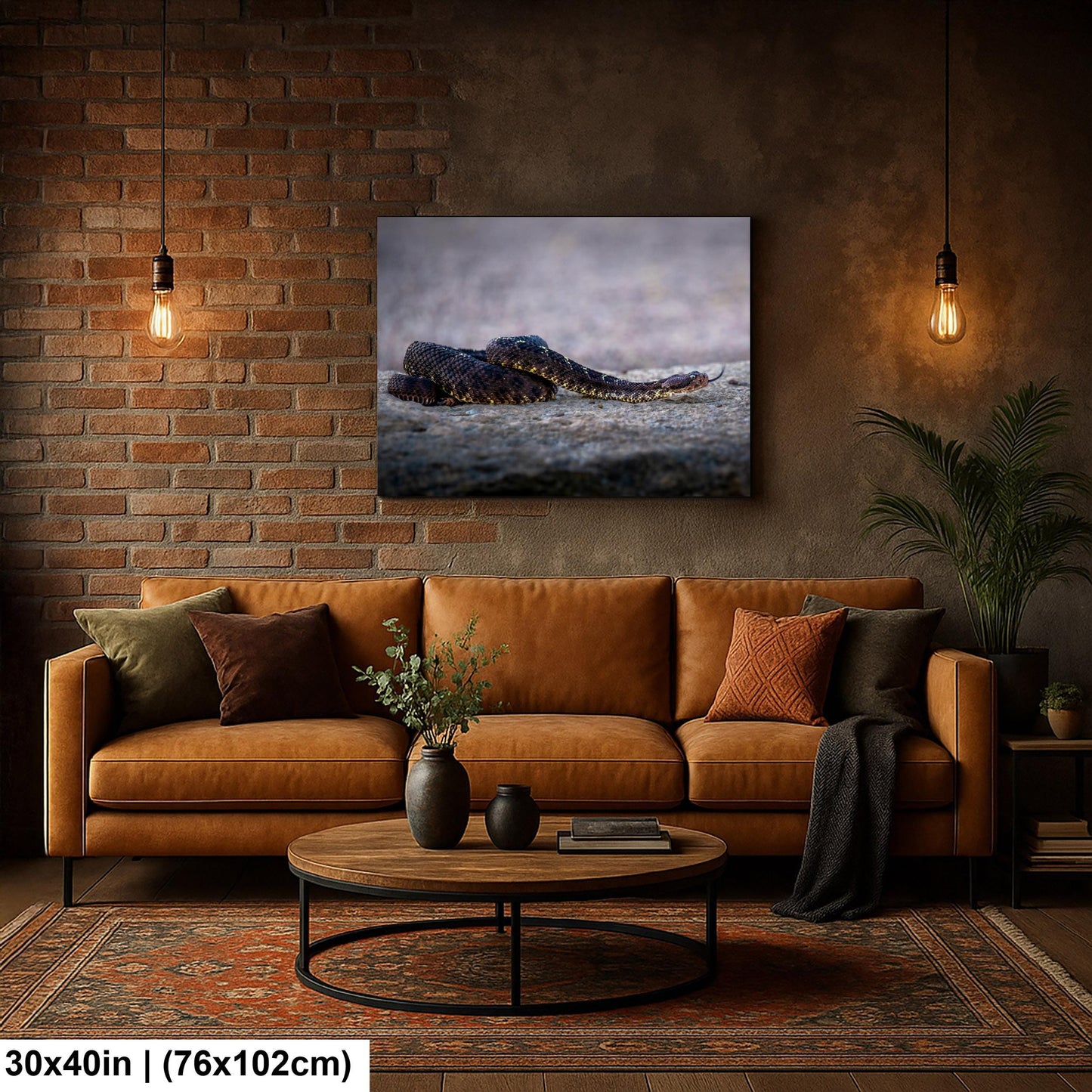 Black Rattlesnake Print - Arizona Desert Wildlife Art | Fine Canvas Wall Decor