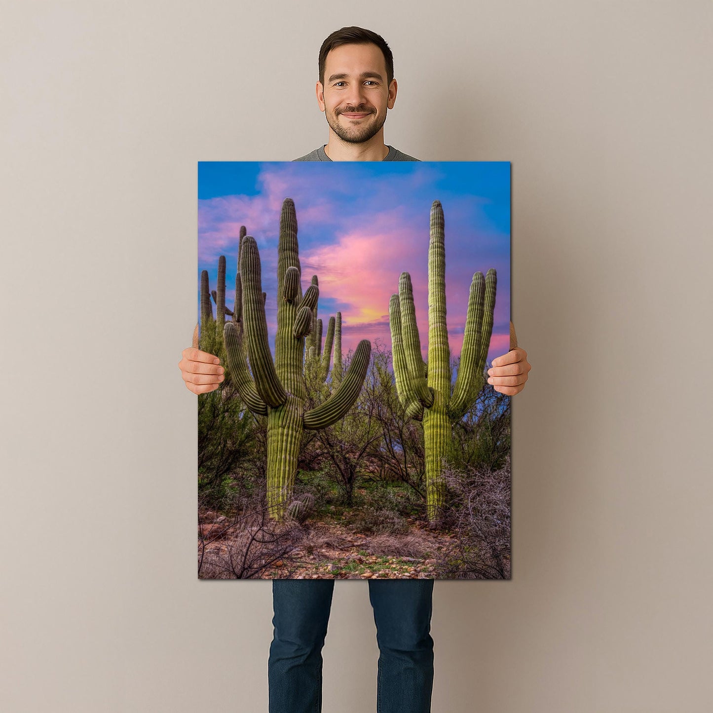 Towering Saguaros at Sunset, Catalina State Park Arizona Photography Print, Desert Landscape Wall Art