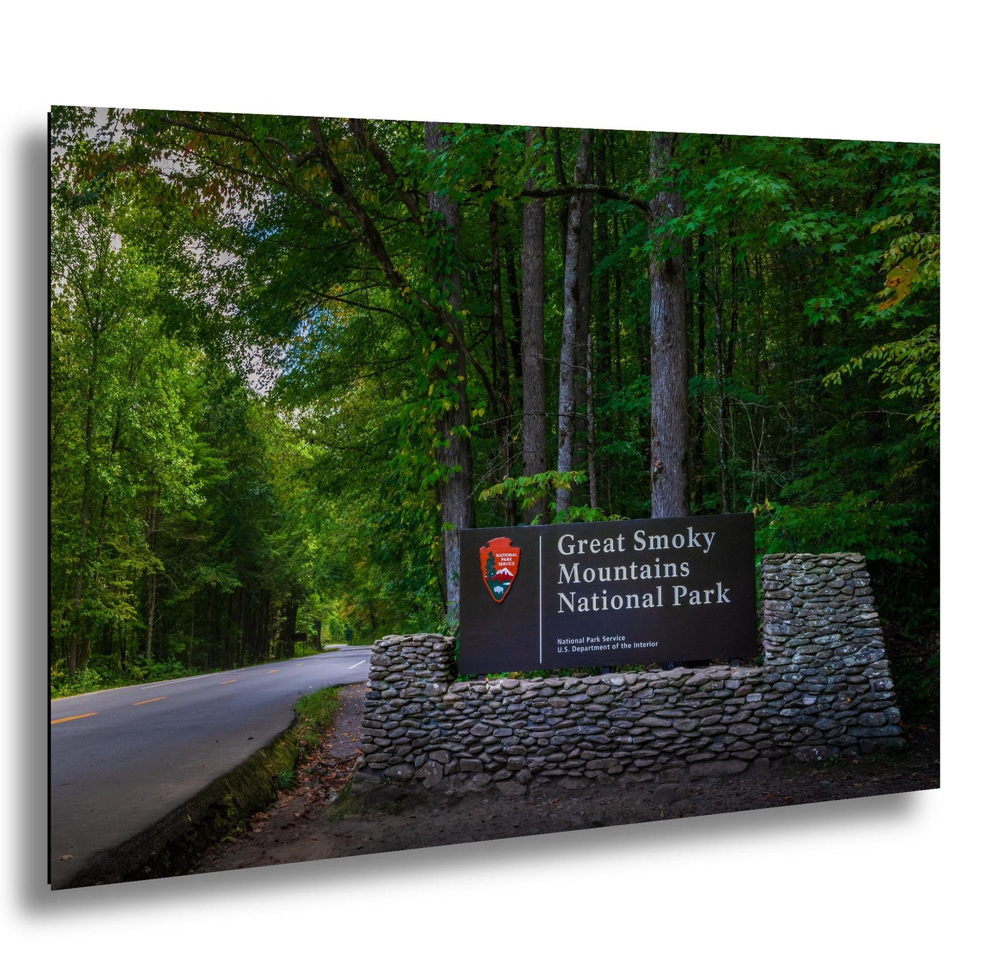 Great Smoky Mountains National Park Sign and Forest Road Photography Print, Wall Art Tennessee Landscape Decor