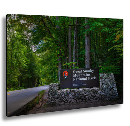 Great Smoky Mountains National Park Sign and Forest Road Photography Print, Wall Art Tennessee Landscape Decor