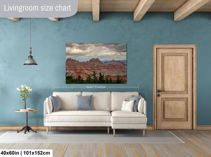 Badlands National Park Red Rock Formations, Photography Print, Moody Clouds, South Dakota Landscape Décor