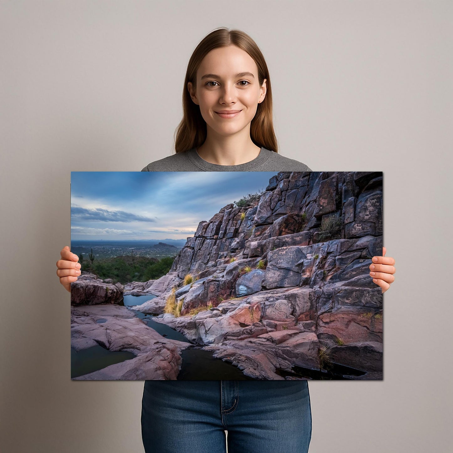 Arizona Petroglyph Print: Superstition Mountains Rock Art Wall Decor