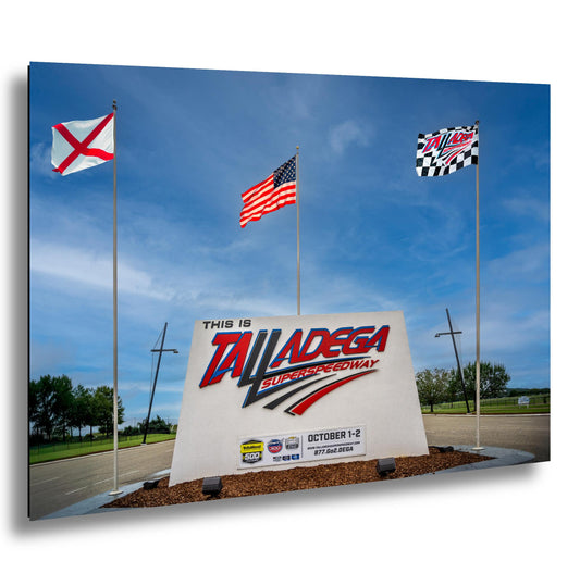 Talladega Superspeedway Sign with Flags, Talladega, Alabama, Photography Print Wall Art