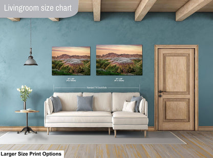 Badlands National Park Sunset Glow, Photography Print, Rainbow Mounds Landscape, South Dakota Nature Décor