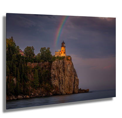 Rainbow over Split Rock Lighthouse Minnesota North Shore Lake Superior Print Wall Art on Aluminum, Acrylic, Metal, Canvas Travel Gift Decor