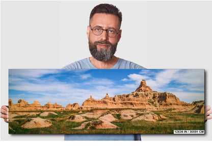 Badlands National Park Layered Buttes and Prairie Under Blue Sky South Dakota Photography Print