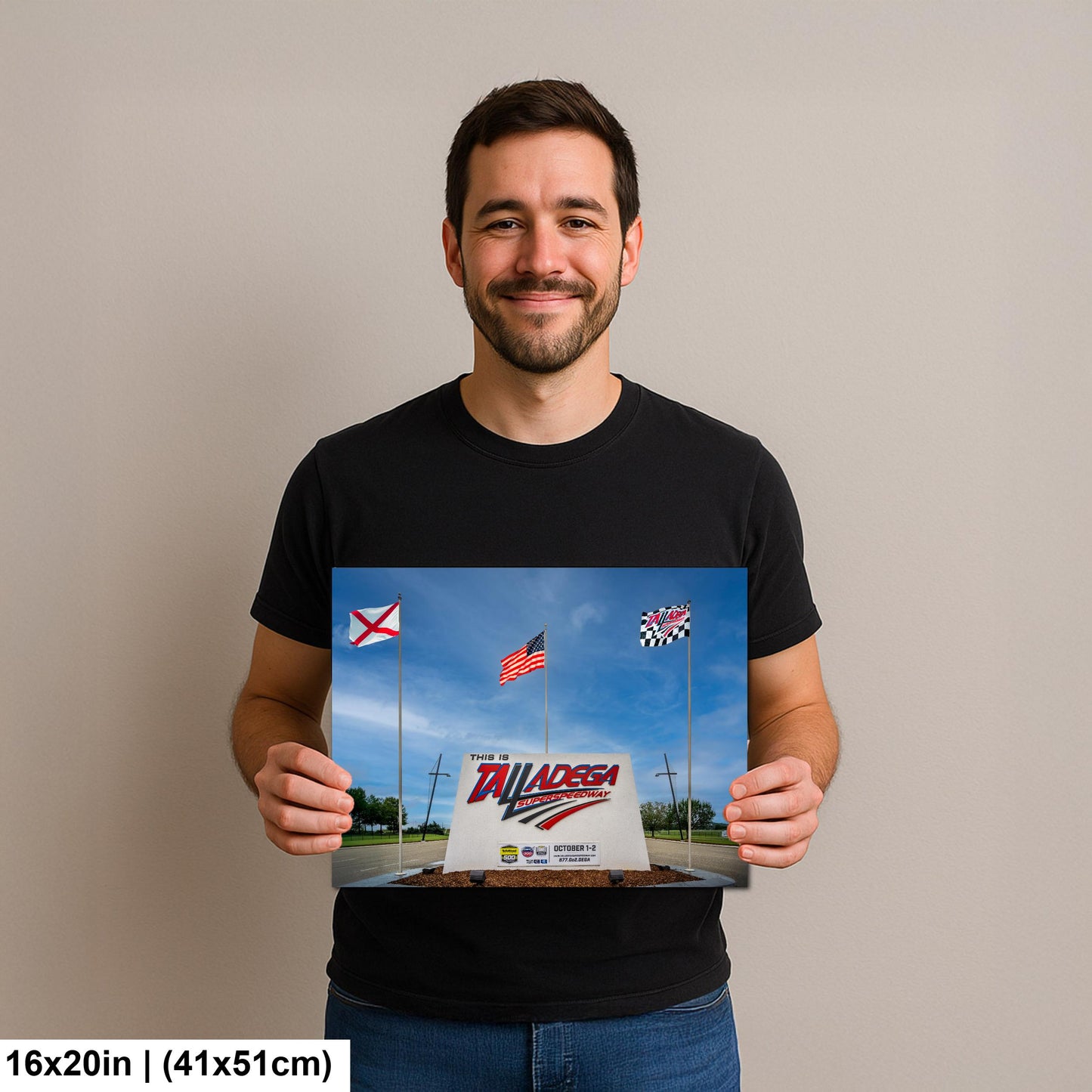 Talladega Superspeedway Sign with Flags, Talladega, Alabama, Photography Print Wall Art