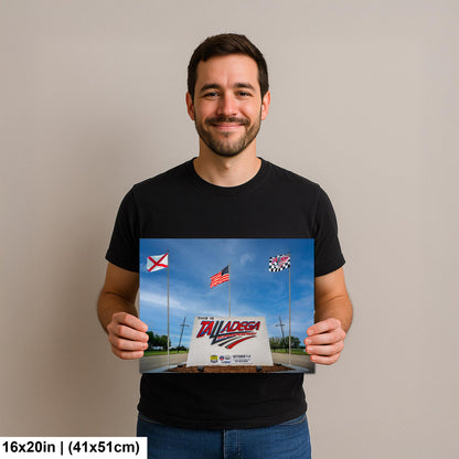 Talladega Superspeedway Sign with Flags, Talladega, Alabama, Photography Print Wall Art