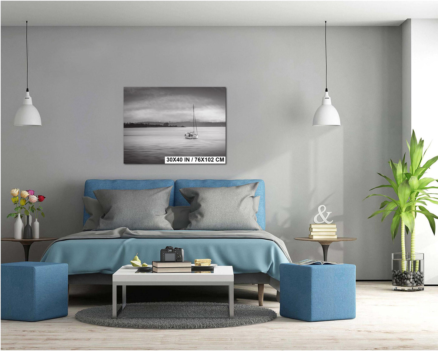 Seattle Shilshole Bay Marina Sailboat Black and White Washington Canvas Wall Art Photography Metal Print, Puget Sound Coastal Nautical Decor