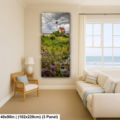 Lighthouse Wall Art – Portland Head Light Christian Wall Decor With Hebrews 13:8 Print