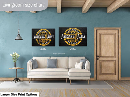"Artisan’s Alley” Talladega Alabama, Photography Print, Historic Hand-Painted Wall Sign, Black and Gold Mural Art Décor