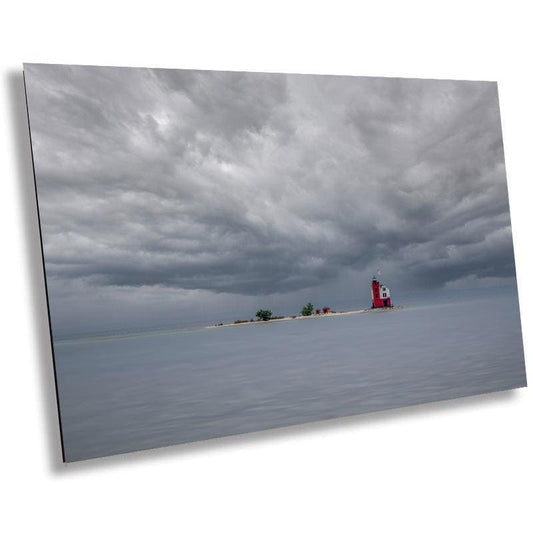 Mackinac's Round Island Light in the Clouds: Mackinac Island Lighthouse Michigan Wall Art Print Nautical Seascape  Metal/Aluminum/Canvas