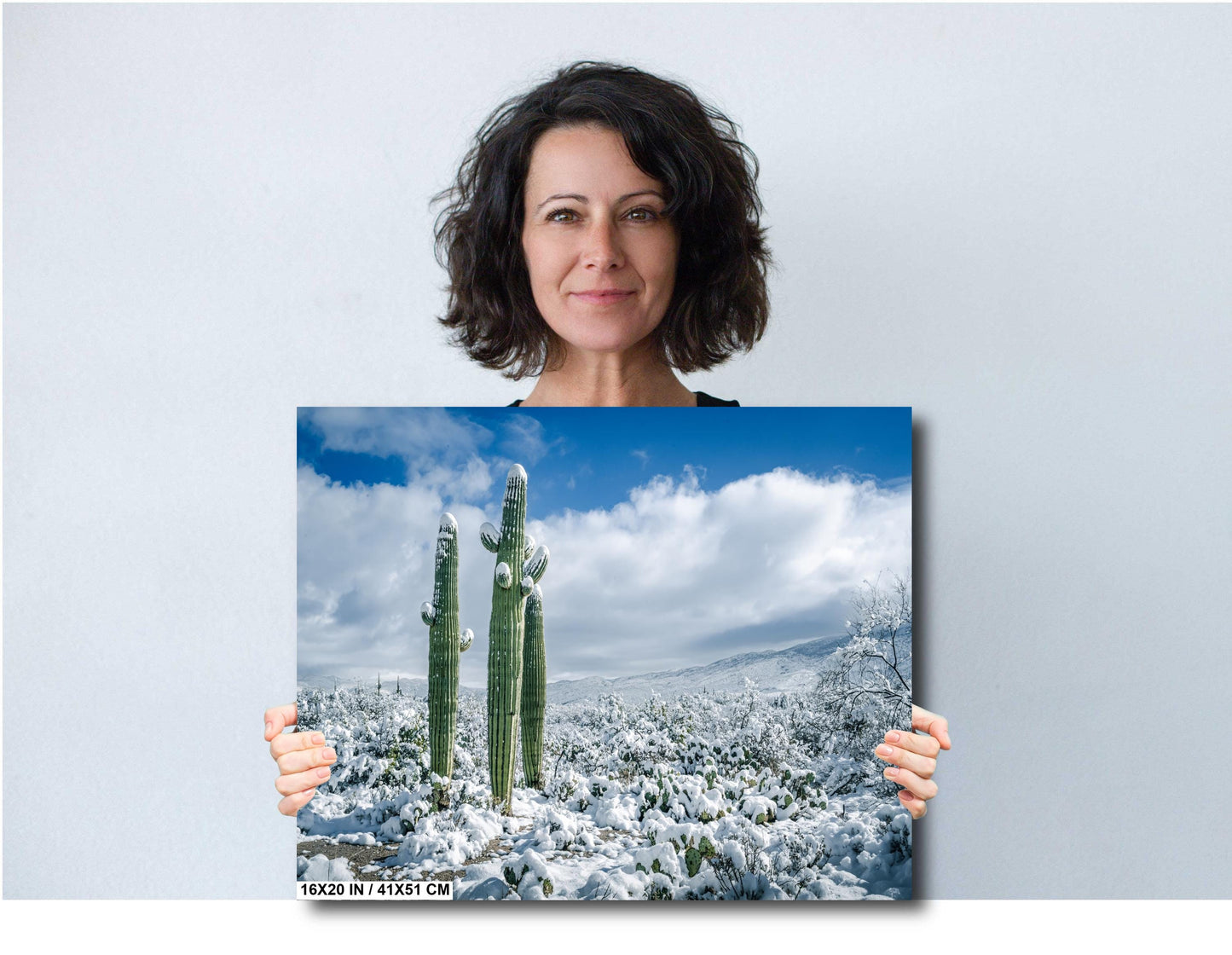 Cactus Kids Playing In The Desert Snow: Snow-Capped Saguaro National Park Tucson Arizona Print Wall Art Photography Acrylic/Metal/Canvas